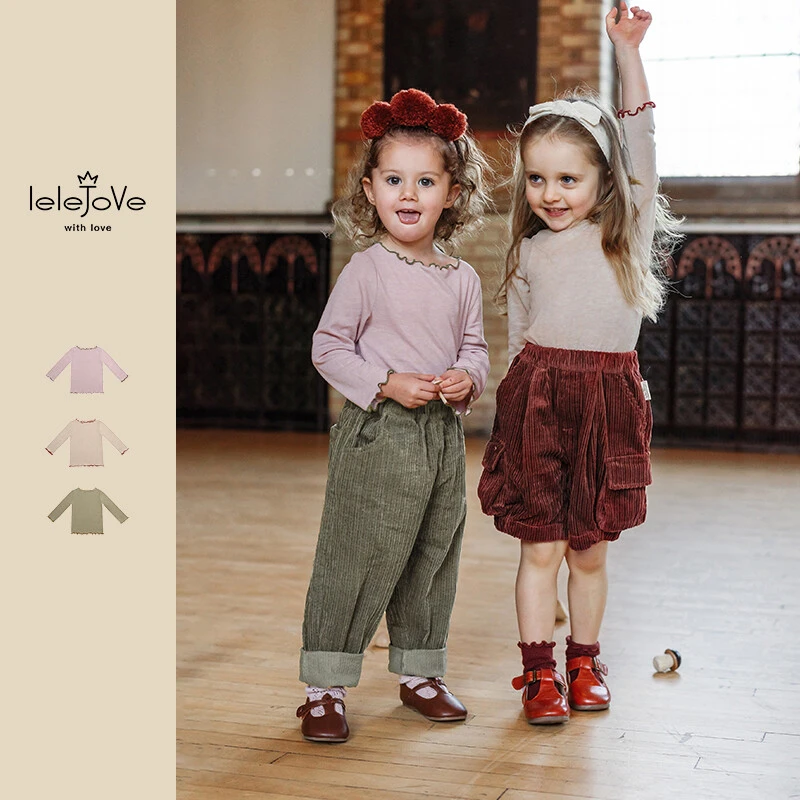 lelejove 北欧风儿童长袖T恤含羊毛打底衫女宝纯色打底4AS34204