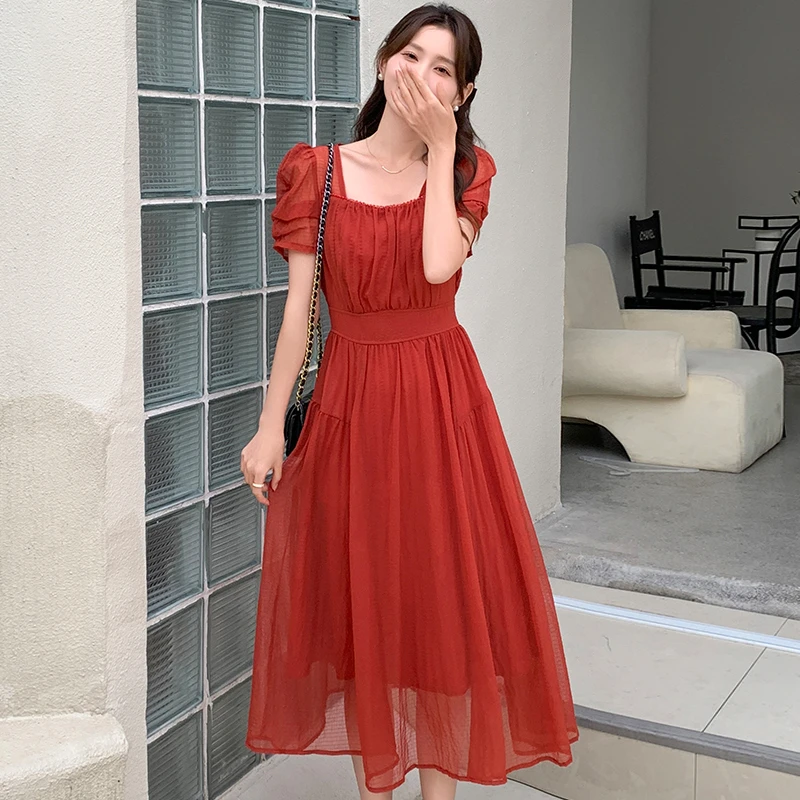 酒红色新娘裙2025新款网红洋气风高级感气质精致法式收腰天丝长裙