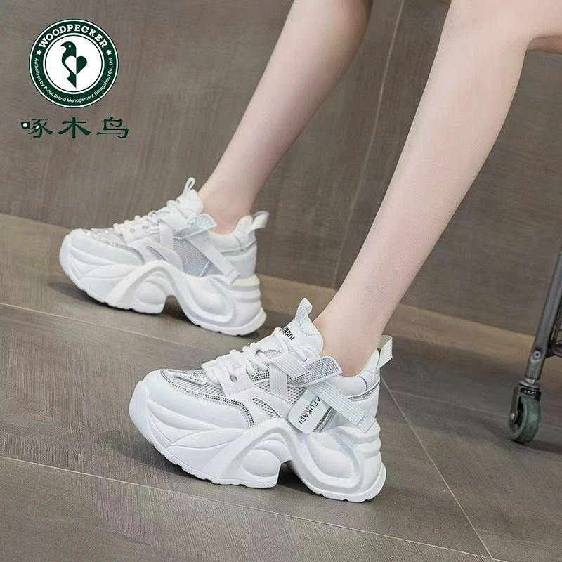 啄木鸟增高7CM老爹鞋女爆款夏秋季小个子34码运动休闲百搭小白鞋