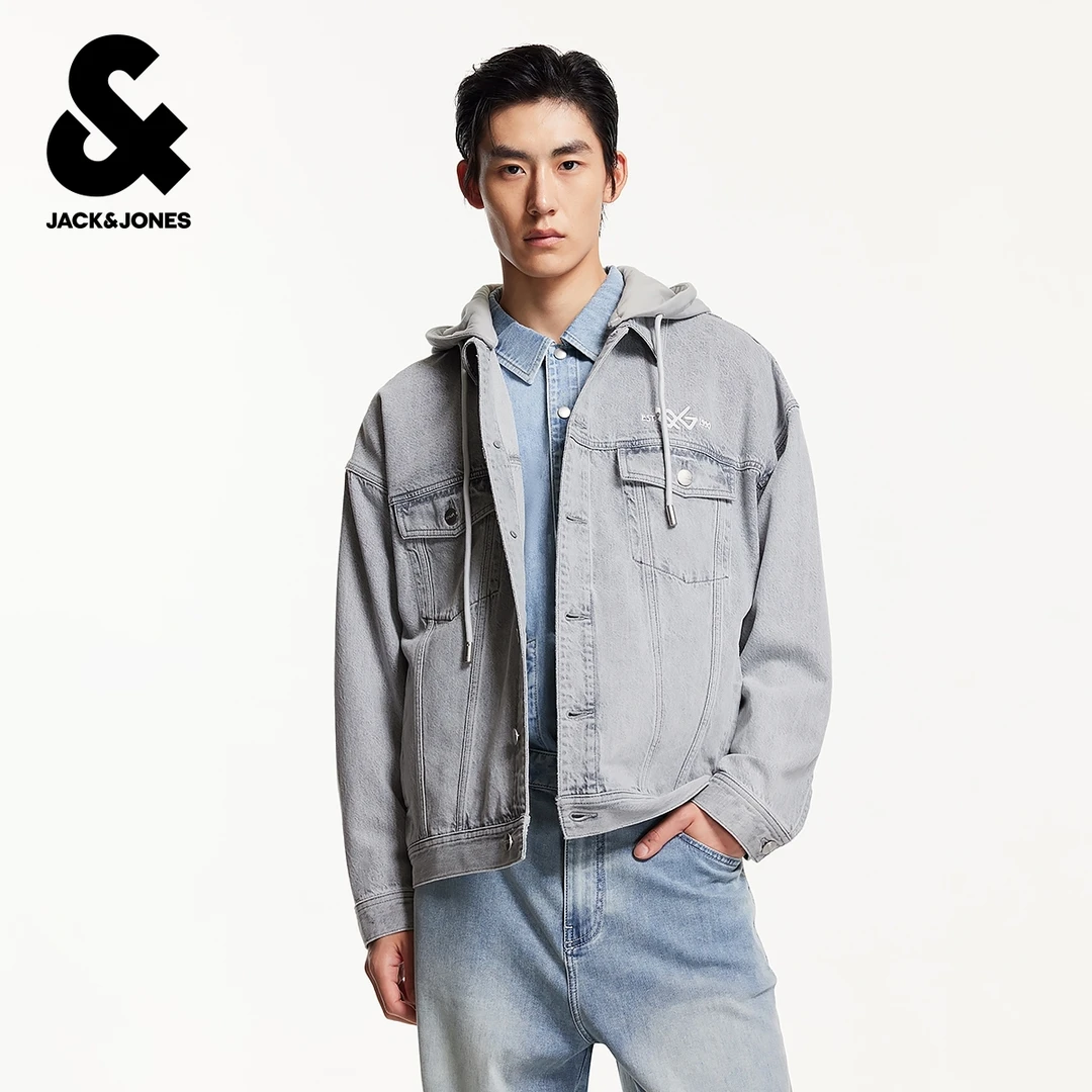 杰克琼斯秋季新款oversized舒适百搭可拆卸连帽牛仔夹克外套男装