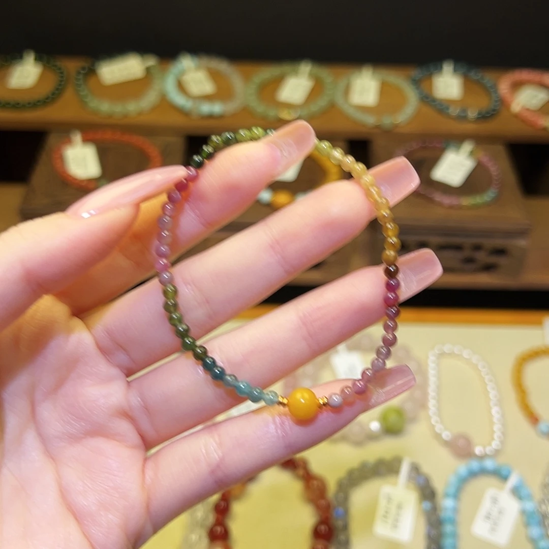 银S925镀金镶嵌水晶手串碧玺1341