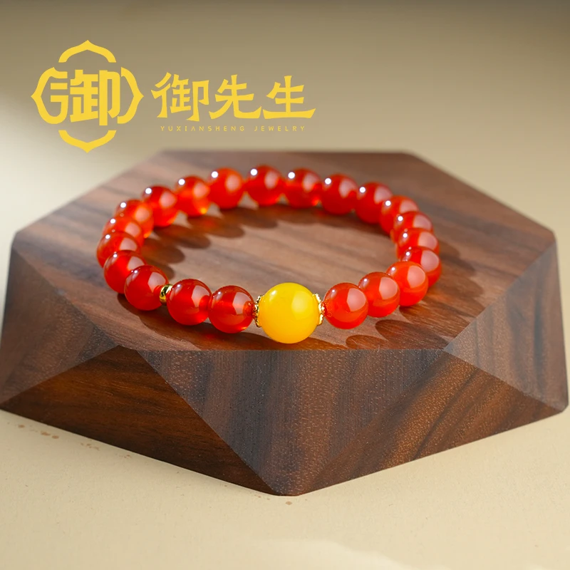 红玛瑙搭配黄玛瑙单珠手串7-8#-MX127