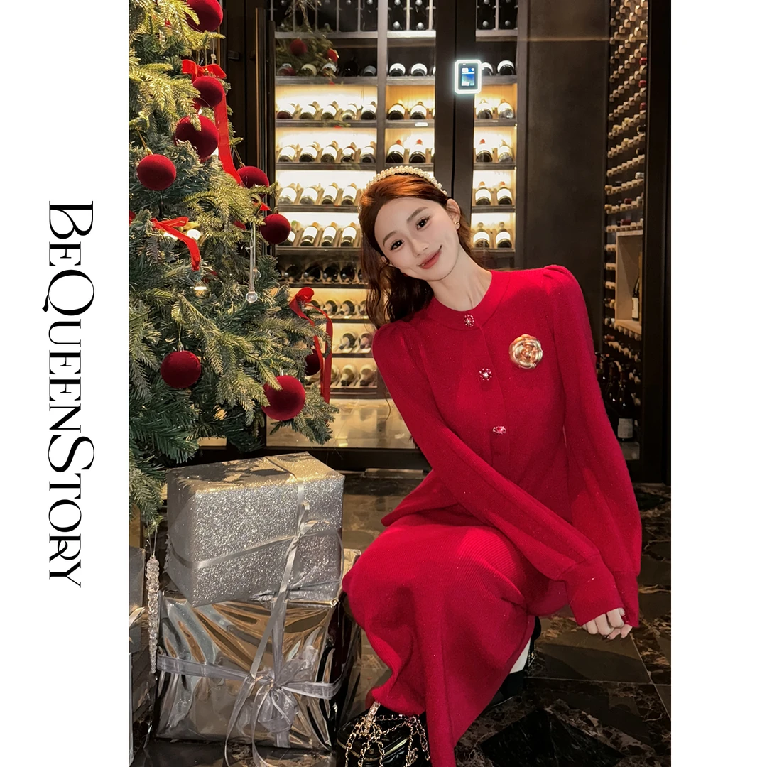 韩韩IU【红酒梦露】高定绵羊毛混纺纱线上衣&修身鱼尾半裙套装