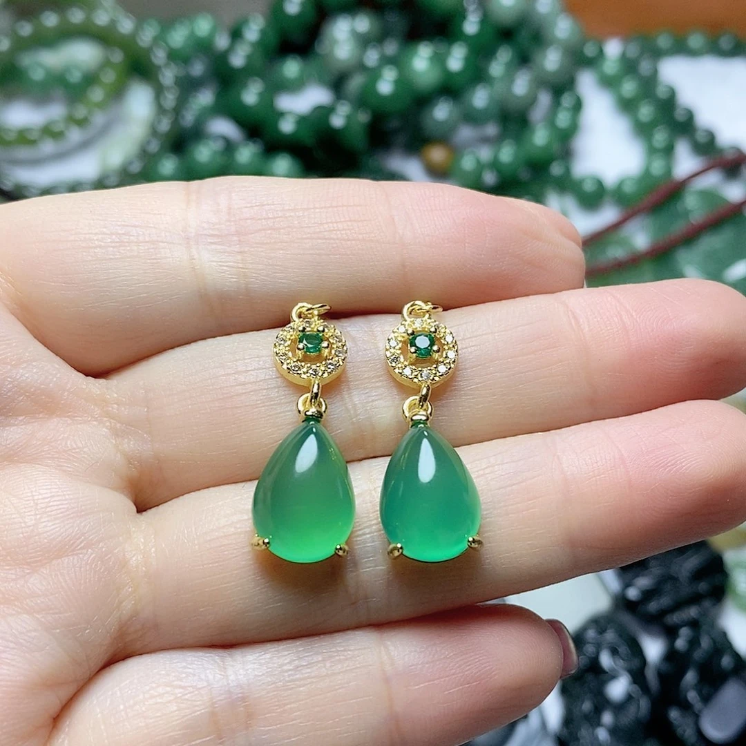 银S925镶嵌耳钉玛瑙/玉髓