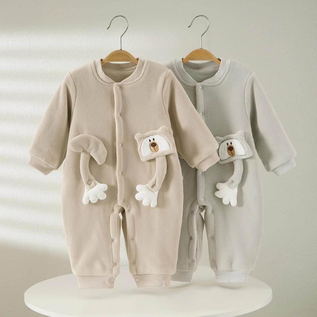 婴儿秋冬款撸猫绒双层连体衣男女宝宝长袖外出哈衣爬服新生儿衣服