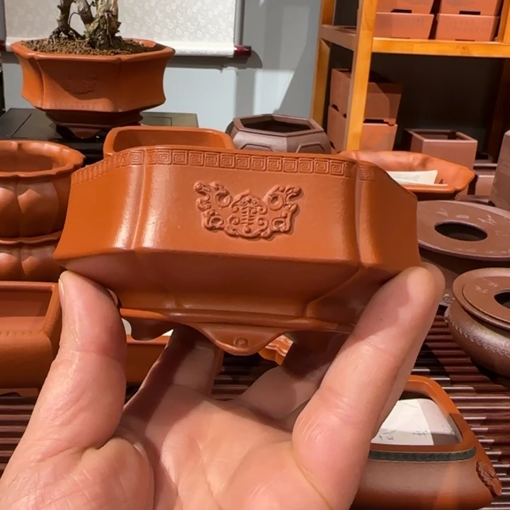 紫砂花盆金*狼全手工制作