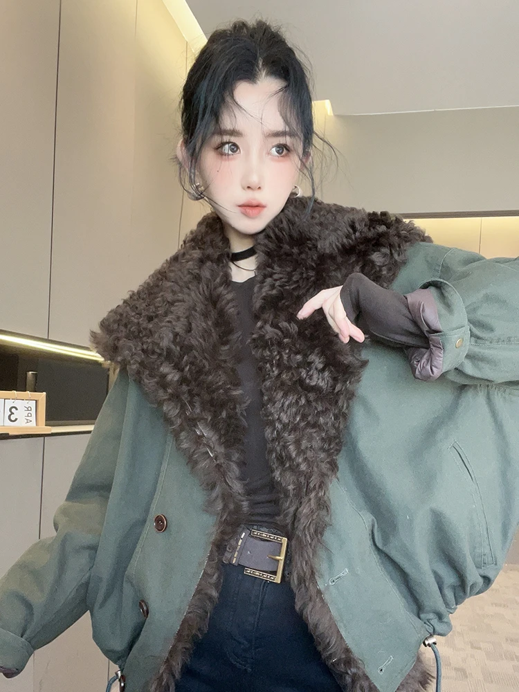 皮毛一体毛领鹅绒羽绒服女2025秋冬新款中长款保暖派克服长袖上衣