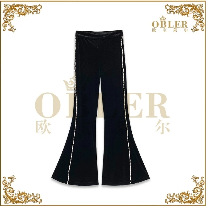 【欧宝莱尔】OBLE2025新款丝绒时尚休闲裤305-24847气质轻奢