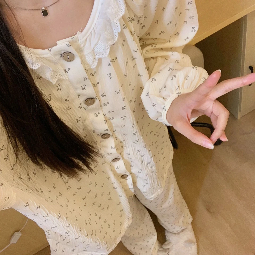 睡衣女春秋季薄款甜美蕾丝花边吊带可爱宽松韩版设计感家居服套装