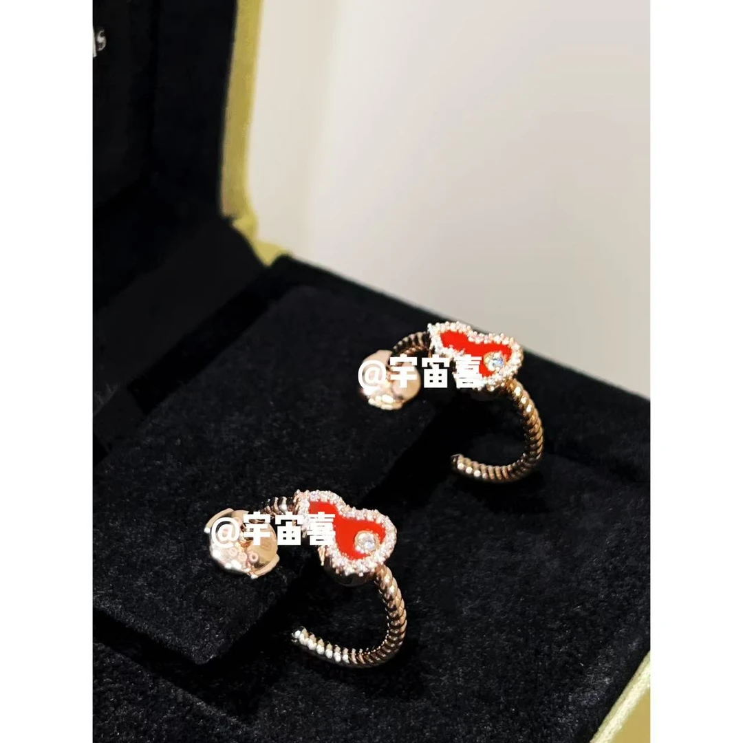 铜合金锆石耳饰  L2-020【粉金色红色葫芦c字麻花耳钉耳圈】