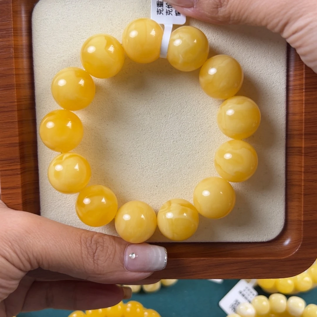 琥珀未镶嵌手链45.36g焦皮同料圆珠