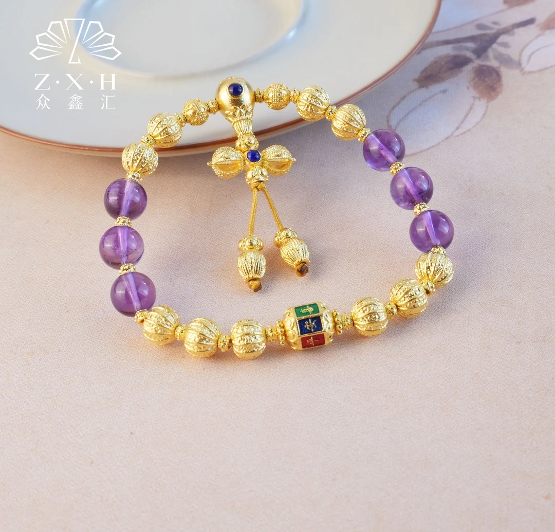 {众鑫汇}足金999  紫气东来金刚杵三通珠手串