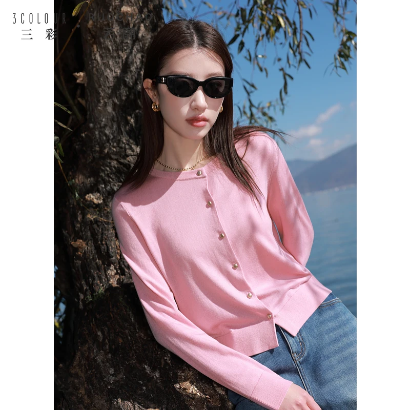 大码女装2025春季新款简约圆领针织开衫上衣长袖藏肉胖MM