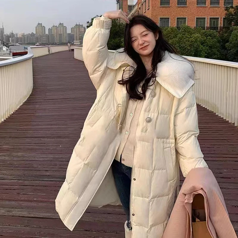 时尚高级翻领毛领中长款羽绒外套103251