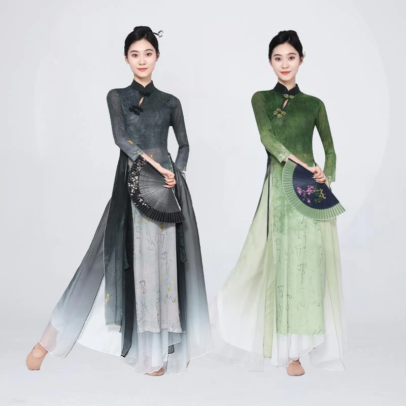 古典舞演出服飘逸纱衣中国风舞蹈服装女艺考修身练功服飘逸表演服