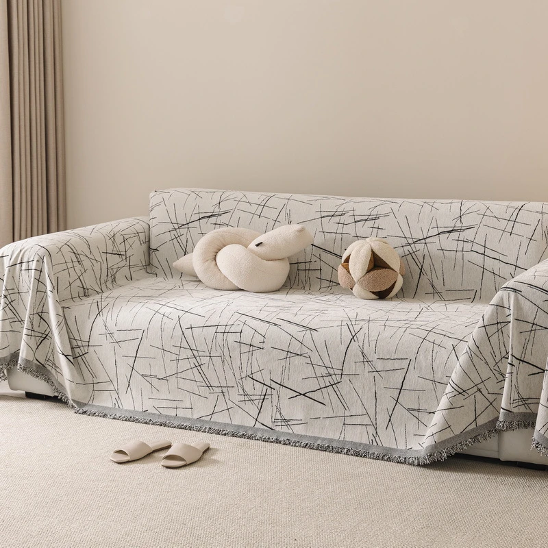 新款条纹雪尼尔沙发盖布四季通用轻奢高级感全盖防尘线条沙发巾毯