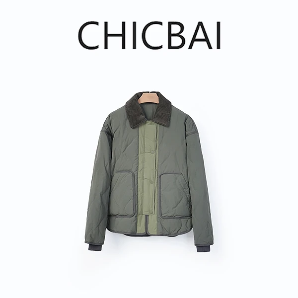 CHICBAI 小北欧 复古军绿色拼领温暖90白鸭绒羽绒服