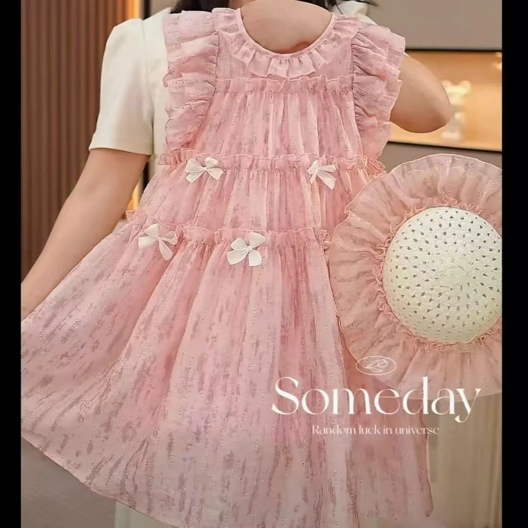 蝴蝶纱裙女宝公主风吊带蓬蓬裙连衣裙无袖蝴蝶结洋气女