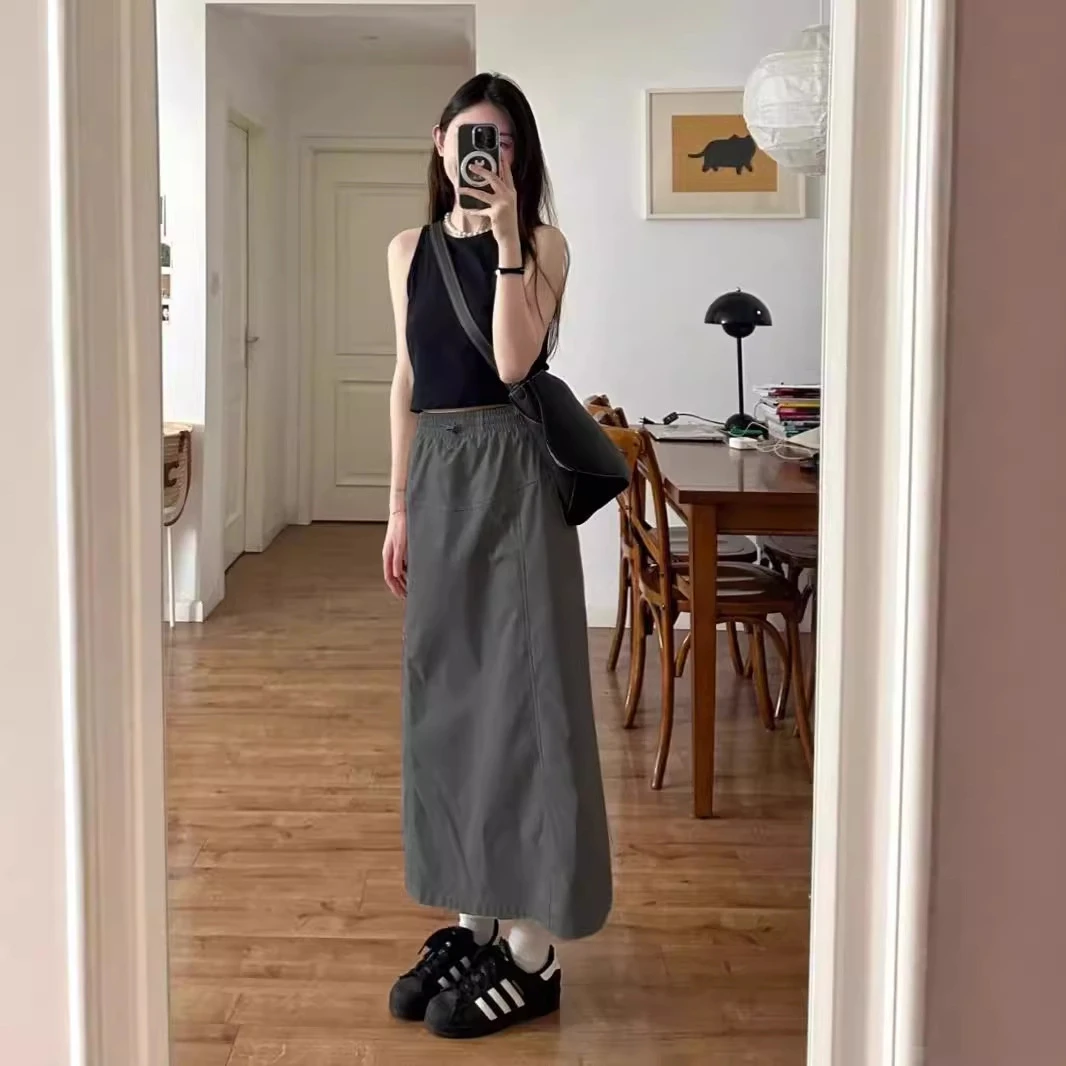 ZTHP工装裙女潮牌秋季设计感a字穿搭高腰中长款运动显瘦半身裙子