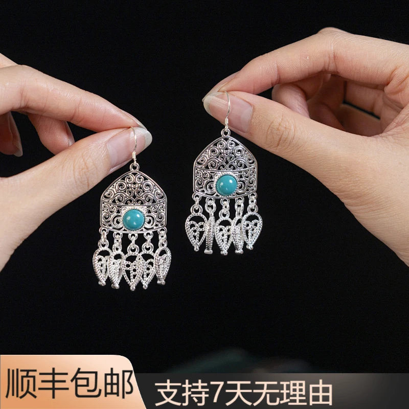 A2新款百搭气质复古个性流苏国风手工古典银耳钩耳饰