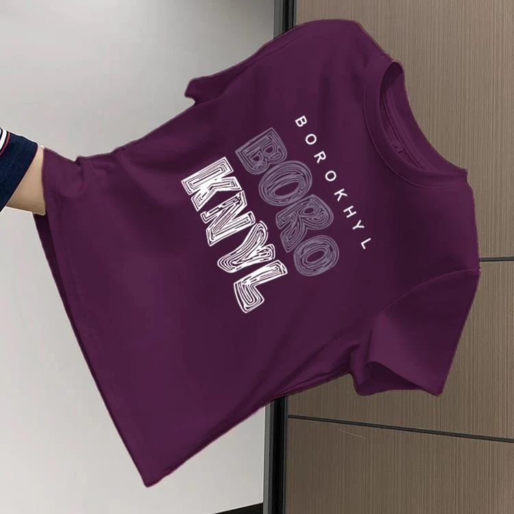 短袖t恤女2025年夏季新款正肩紫色欧货洋气小众设计感小个子上衣