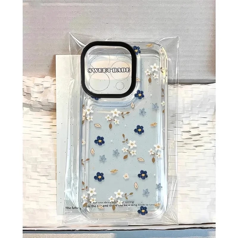 满屏蓝白碎花适用iPhone15苹果16promax透明手机壳14少女12新款xs
