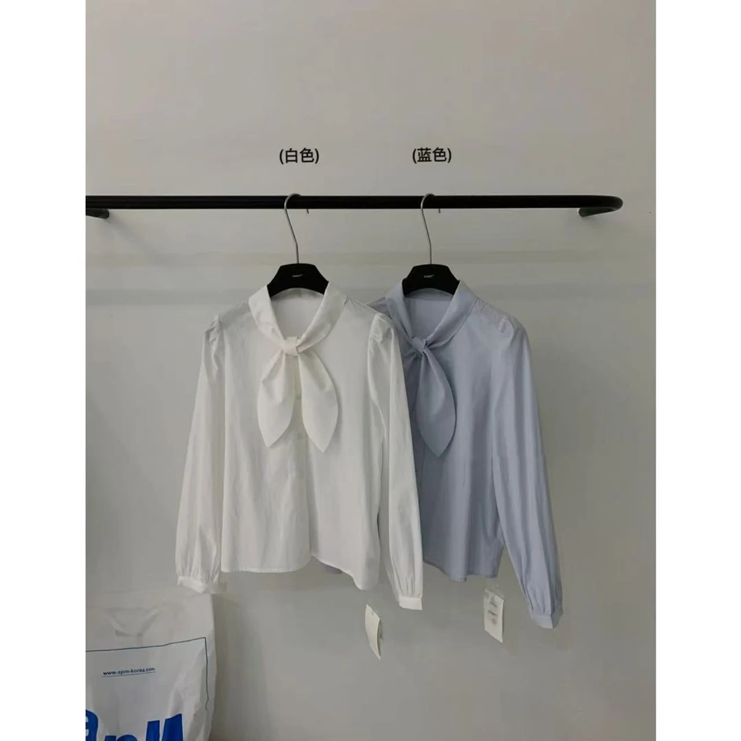 韩系气质飘带蝴蝶结长袖衬衫8059 衣长58