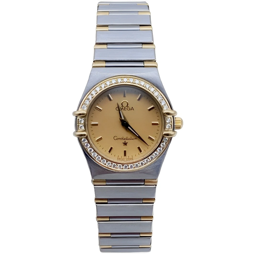 99新 Omega/欧米茄 25mm 欧米茄 星座18K间金后镶钻石英女士腕表