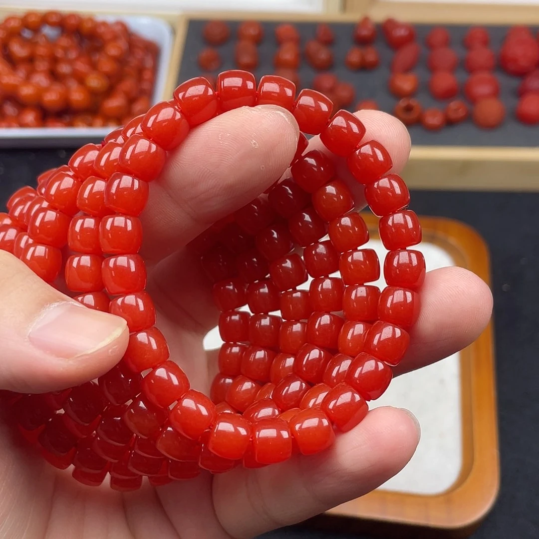 南红玛瑙6号保山锦红卡8直切手链未镶嵌