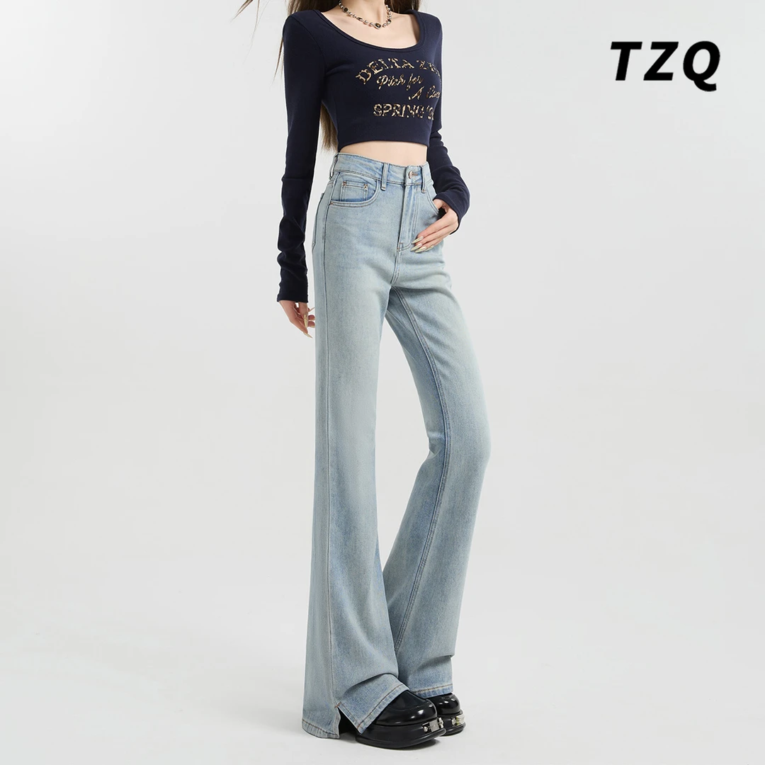 春款微喇牛仔裤女爆款春季修身显瘦高腰弹力马蹄喇叭裤TZQ112149