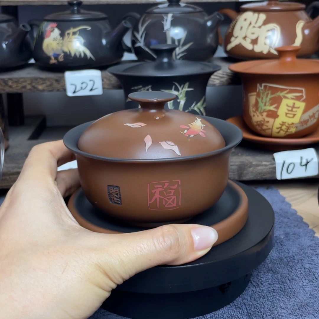 西***段壶彩填线雕三才盖碗