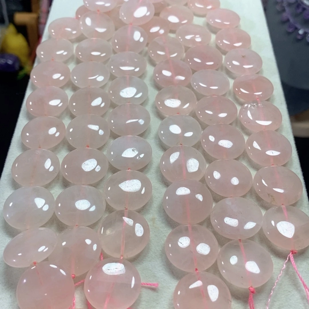 玛瑙/玉髓足银镀金镶嵌珠宝半成品天然粉水晶圆饼一条卡20mm