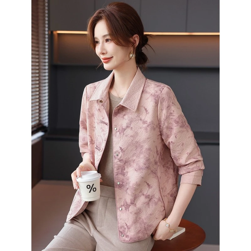 妈妈秋装外套短款洋气新中式上衣50岁中老年女装春秋印花夹克薄款