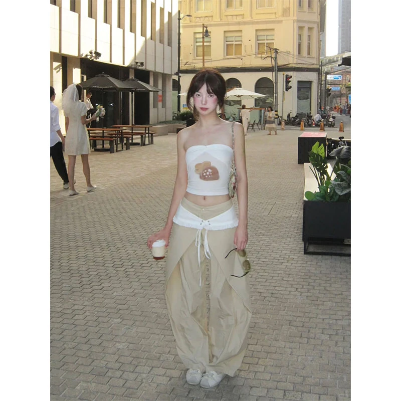 2025年夏季新款ins美式辣妹纯欲风裹胸外穿抹胸配设计感阔腿裤女