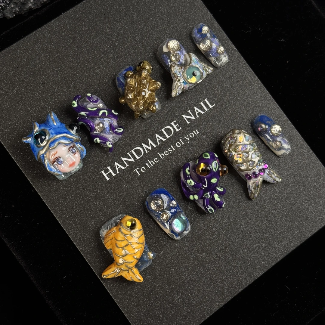 【好多鱼】手绘卡通立体捏捏重工娃娃头高级感精致纯手工穿戴甲