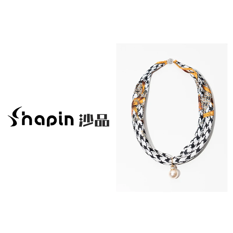 非金属仿珍珠项链 真丝气质款百搭磁吸领巾丝巾项链配饰女SJK310