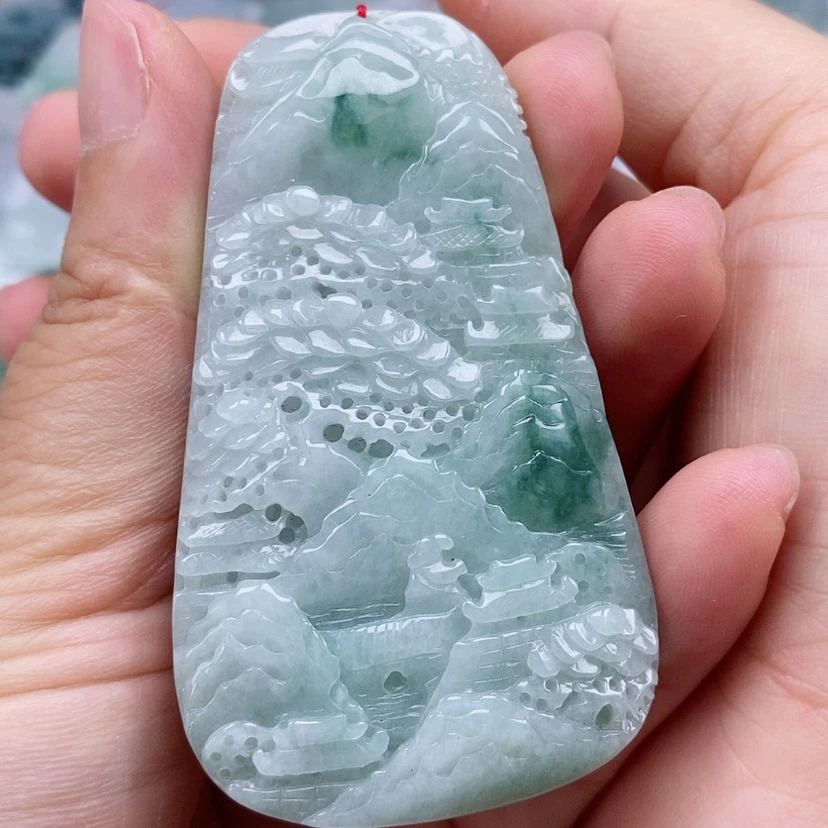 【闪购商品】翡翠未镶嵌颈饰天然缅甸A货翡翠山水牌