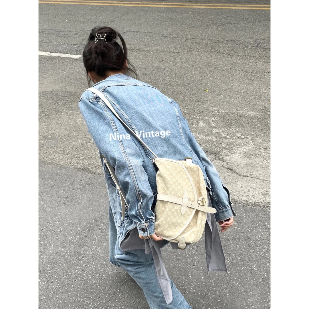 95新 LouisVuitton/路易威登 白色丹宁双子星斜挎包
