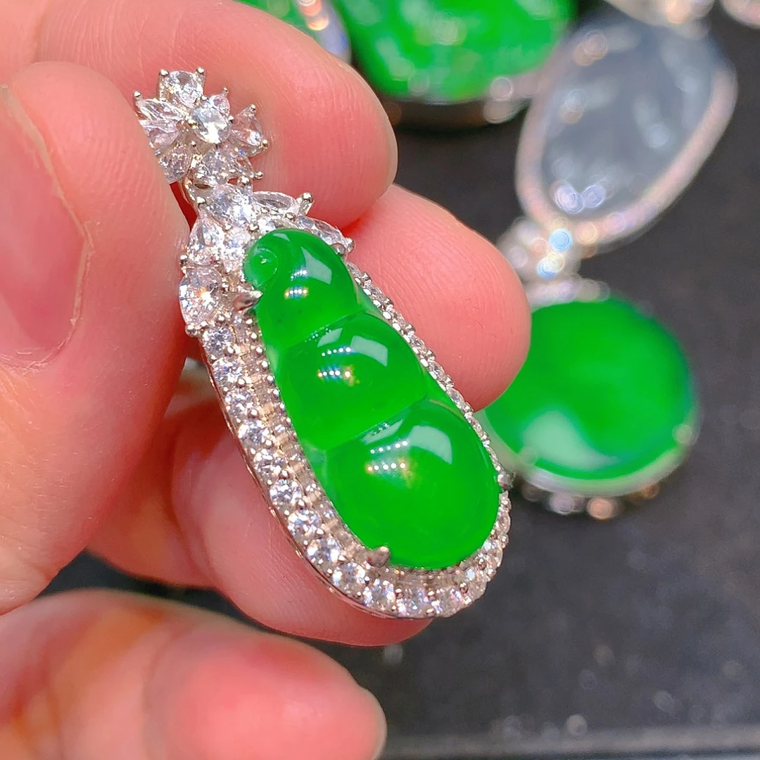 吊坠(不含链)银S925镶嵌翡翠翡翠