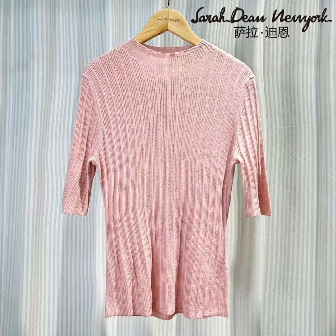 【萨拉迪恩】羊毛半袖上衣针织时尚休闲百搭纯色圆领简约