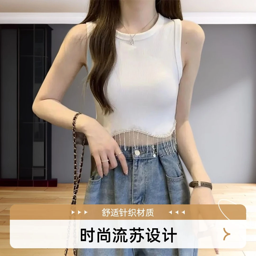 别致独特设计女纯欲夏季感打底吊带辣妹白色针织时尚显瘦通勤上衣
