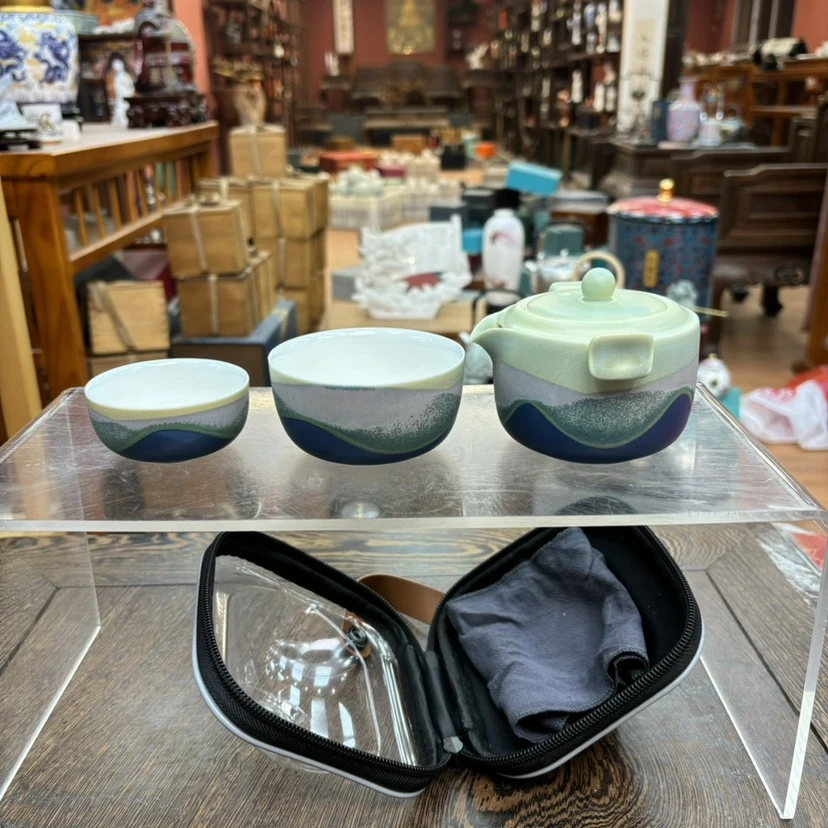 蓝色千里江山陶瓷旅行茶具H50