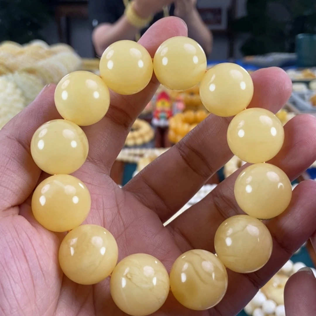 琥珀未镶嵌珠宝奇石19浓白蜡手串51.42