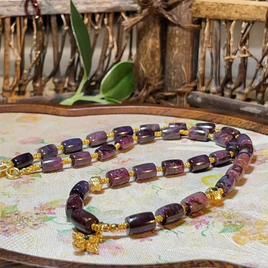 舒俱来桃红桶珠项链/38cm/AZB2070