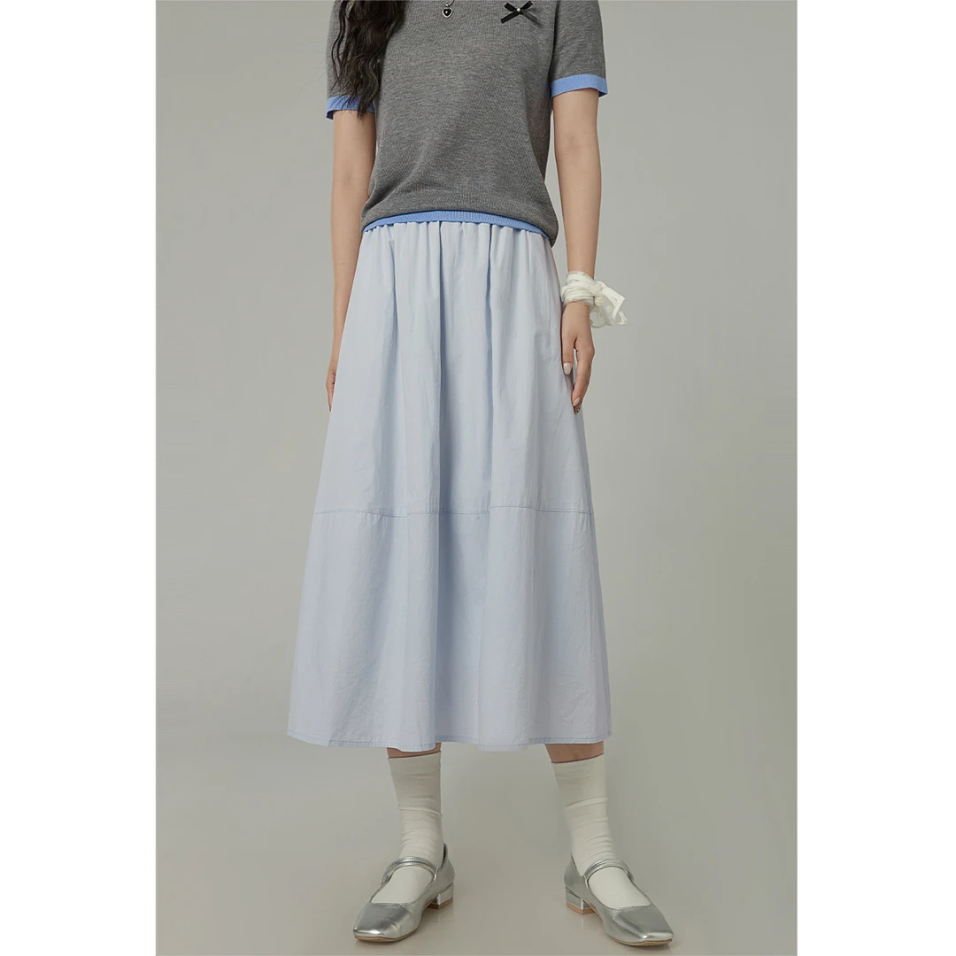 天蓝色半身裙女2025夏季新款高腰显瘦白搭设计感a字伞裙25428