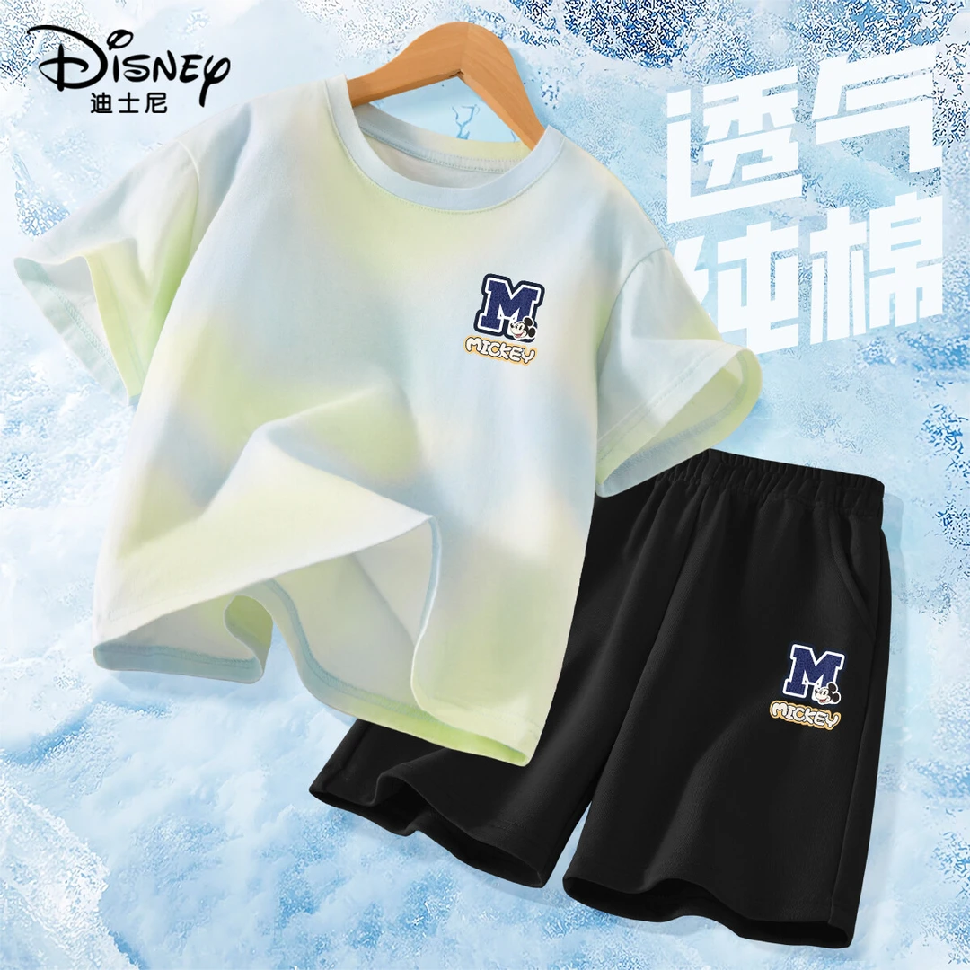 迪士尼男童夏套装2025新款夏季炸街纯棉运动服儿童夏装男大童t恤