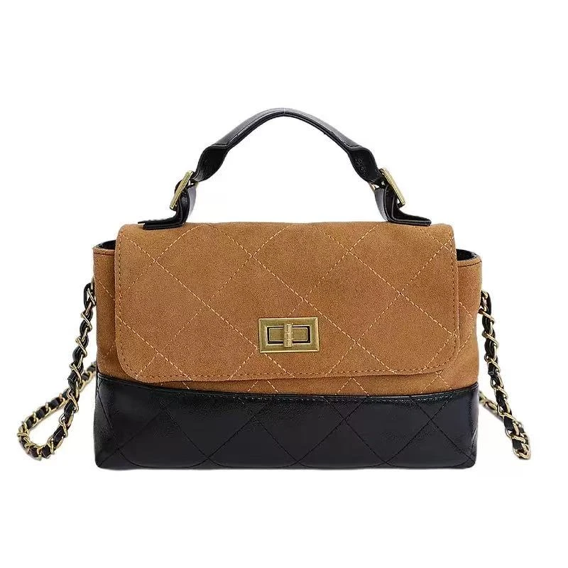 复古轻奢小香风麂皮绒公文包单肩斜挎手拎腋下包F89