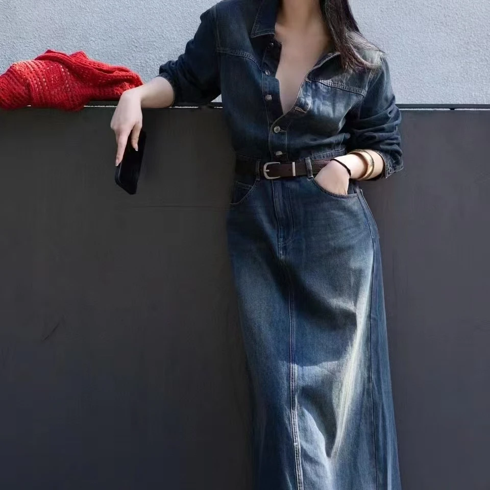 范范高定》春夏新款复古牛仔连衣裙 牛仔蓝色