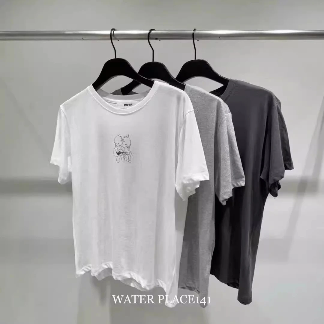 现货！韩国东大门代购river2025春新圆领宽松可爱天使印花短袖T恤