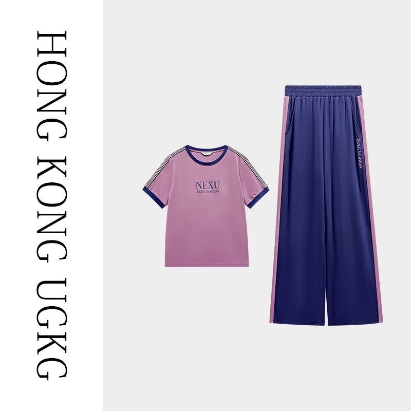 UGKG 中年妈妈短袖t恤上衣中老年人女装夏季两件套装73252ZH217-2